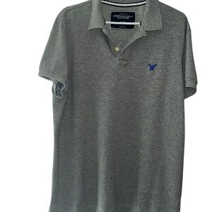 American Eagle Outfitters Gray Polo with Blue Eagle Logo XL